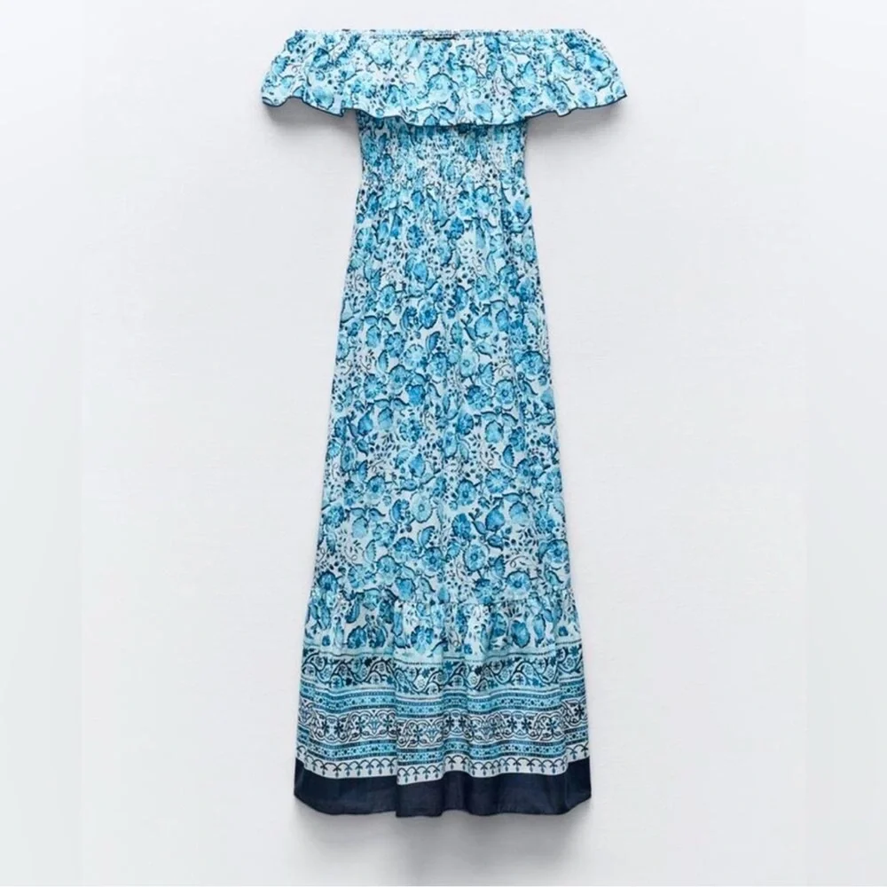 ZARA FLORAL PRINT OFF THE SHOULDER DRESS - Picture 7 of 12